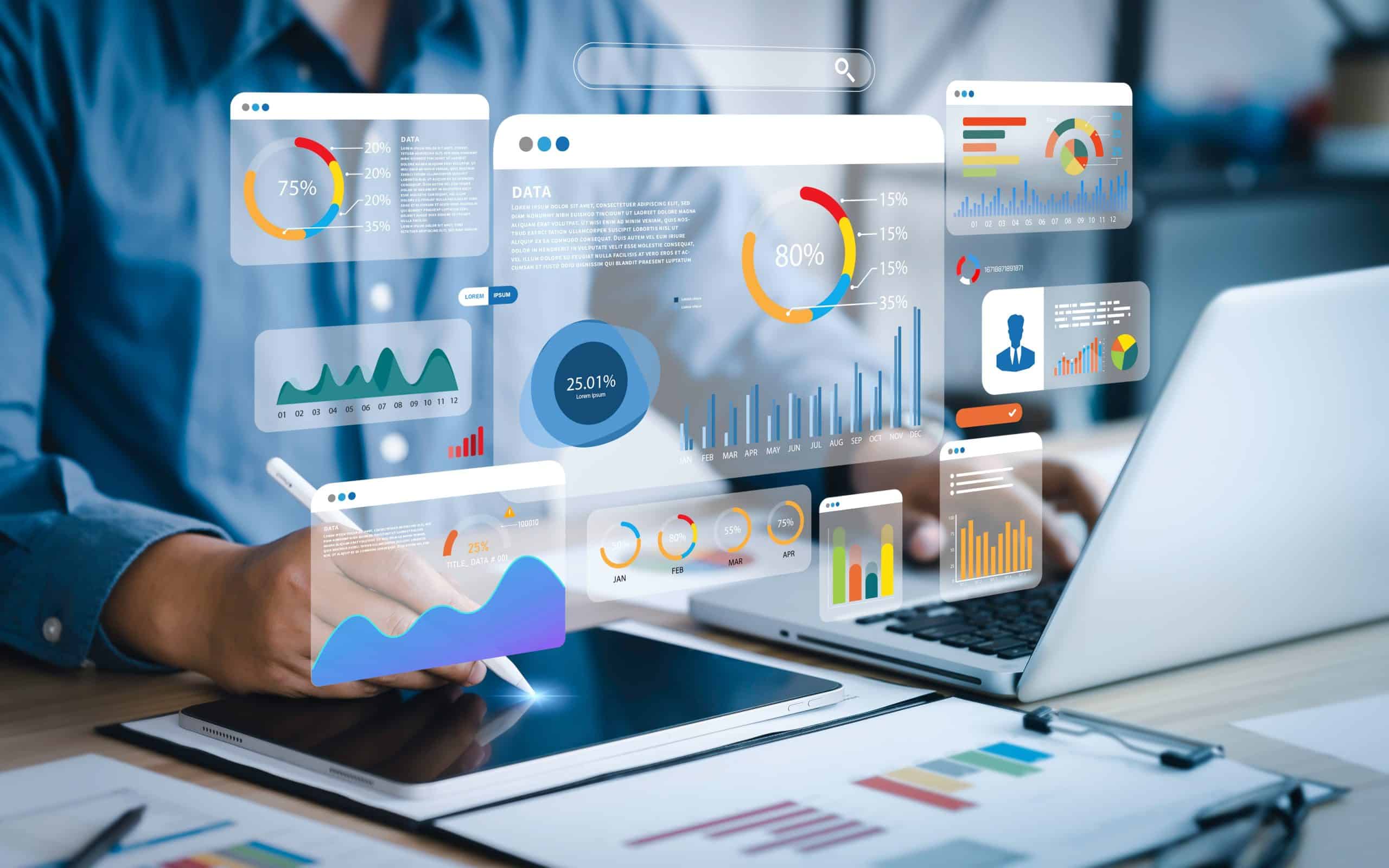 Engagement dashboards open on a laptop